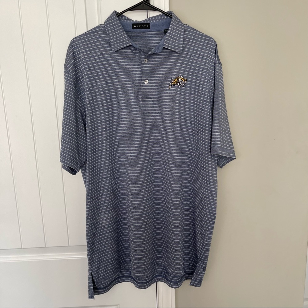 Golf Striped Blue/White Embroidered Navy Midshipman Logo Performance Polo